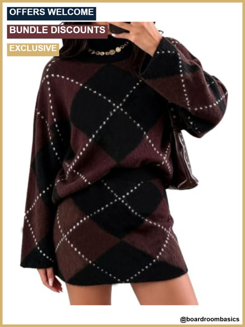 Women 2 Piece Sweater Skirt Set Argyle Plaid Preppy Knit Mini Fall Outfit